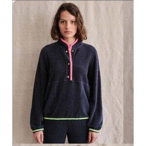 Sundry Jacket Womens 3 Large Small Navy Blue Sherpa 90s Sweater Pullover Fleece